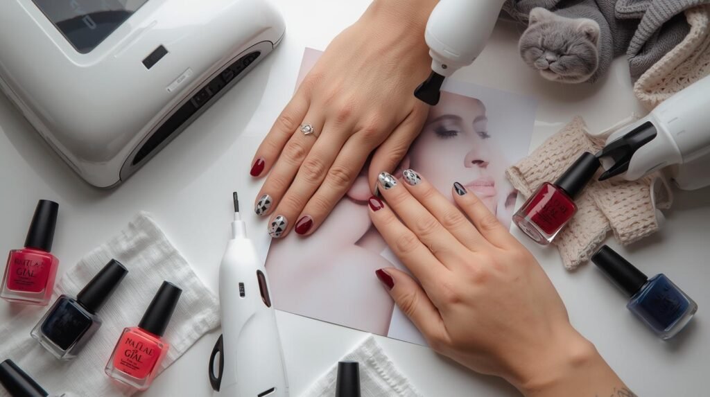 Crear-un-poster-en-el-que-se-muestre-un-espacio-en-el-que-se-hace-la-aplicacion-de-unas-a-mujeres-utilizando-gelish-aparatos-para-el-secado-barnices-de-unas-3-1024x573 Gelish prohibido en Europa: riesgos químicos y dermatológicos del esmaltado