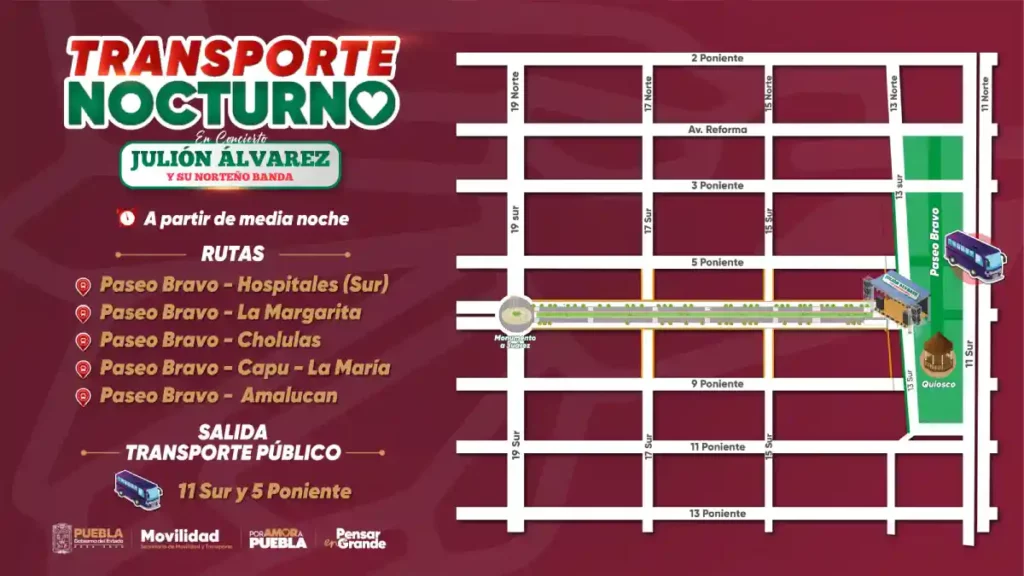 nocturno-2 Gobierno de Puebla anuncia cierres viales y transporte especial por el Grito de Independencia 2025